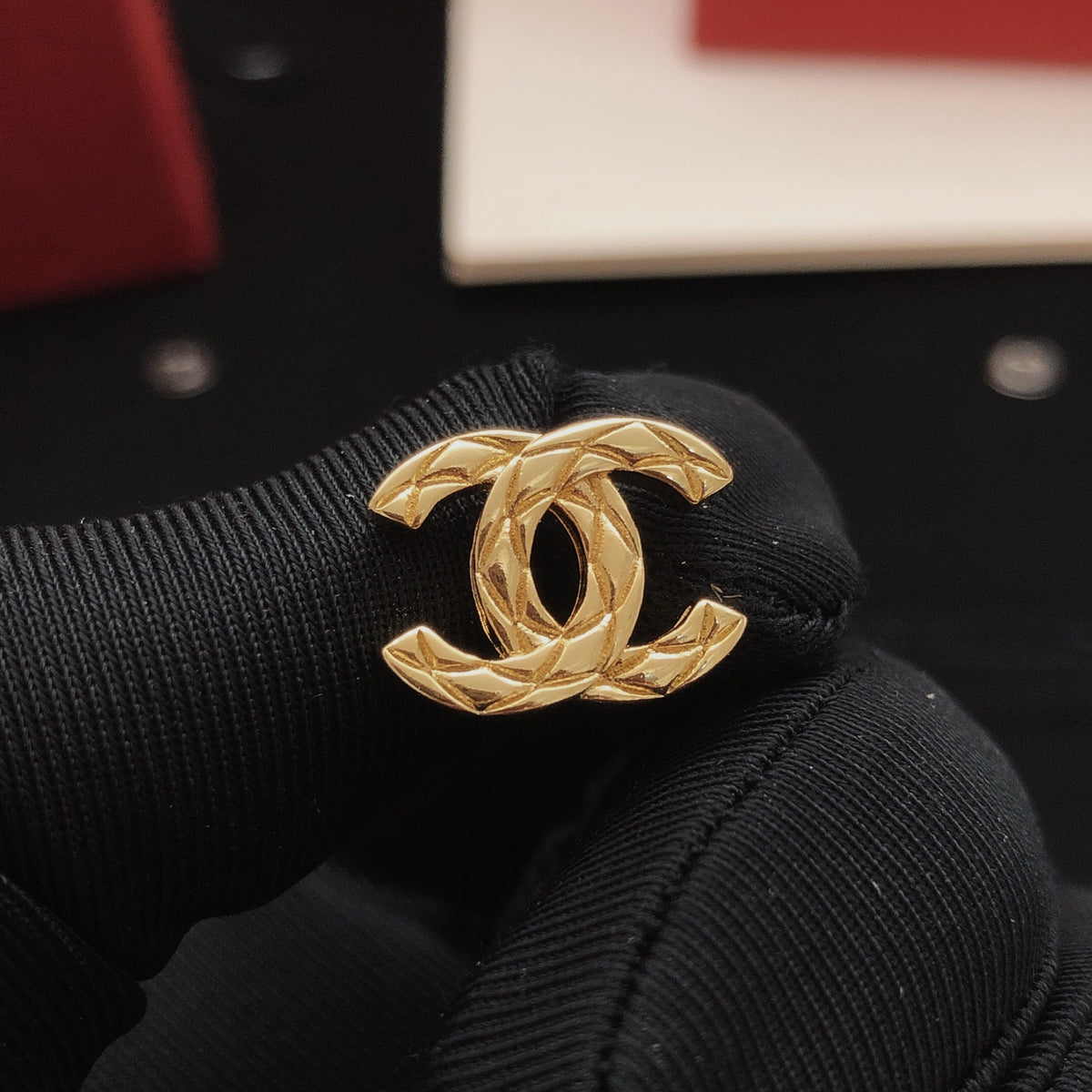 Signature Emblem Stud Earrings in Gold-Tone – Design 065 side detail