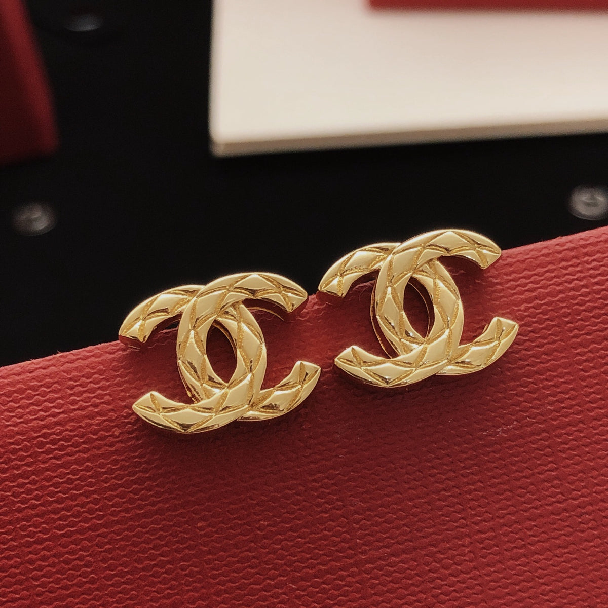 Signature Emblem Stud Earrings in Gold-Tone – Design 065 front product view