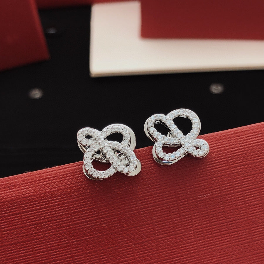 Sculptural Stud Earrings in Polished Metal-Tone with Crystal-Style Accents main product view