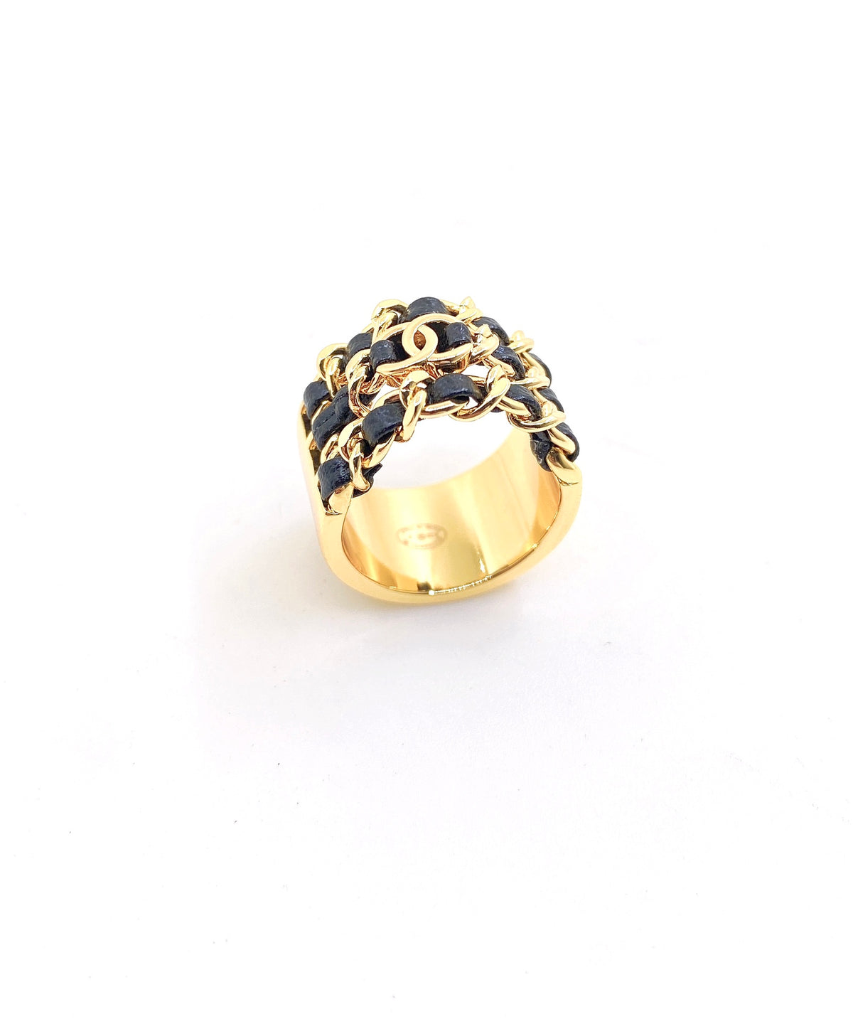 Signature Emblem Statement Ring in Gold-Tone – Black Detail main product view