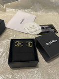Double-C Emblem Stud Earrings in Polished Metal-Tone – Black Detail – Design 003 main product view