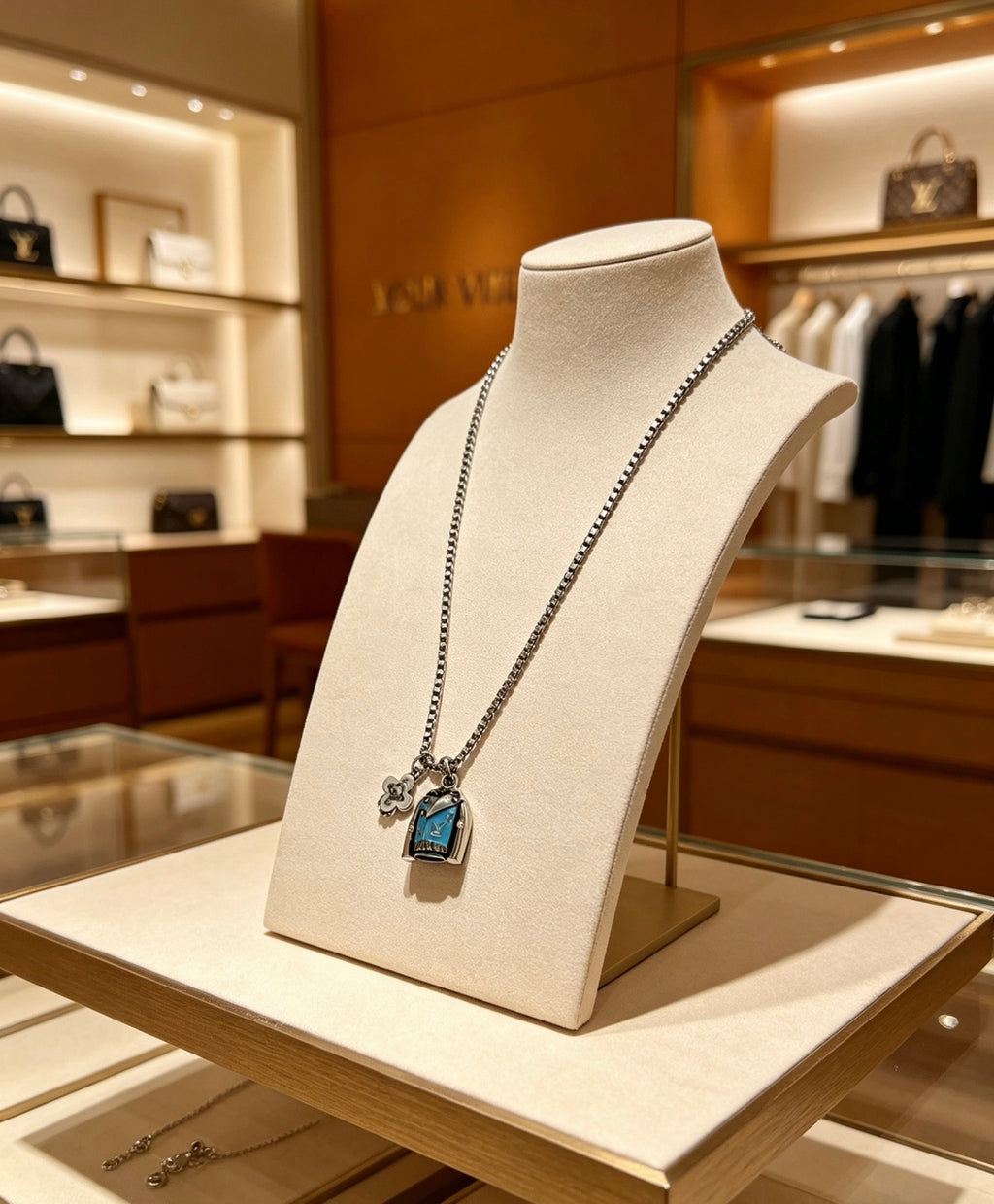 Chain Pendant Necklace in Silver-Tone – Design 009 detail view