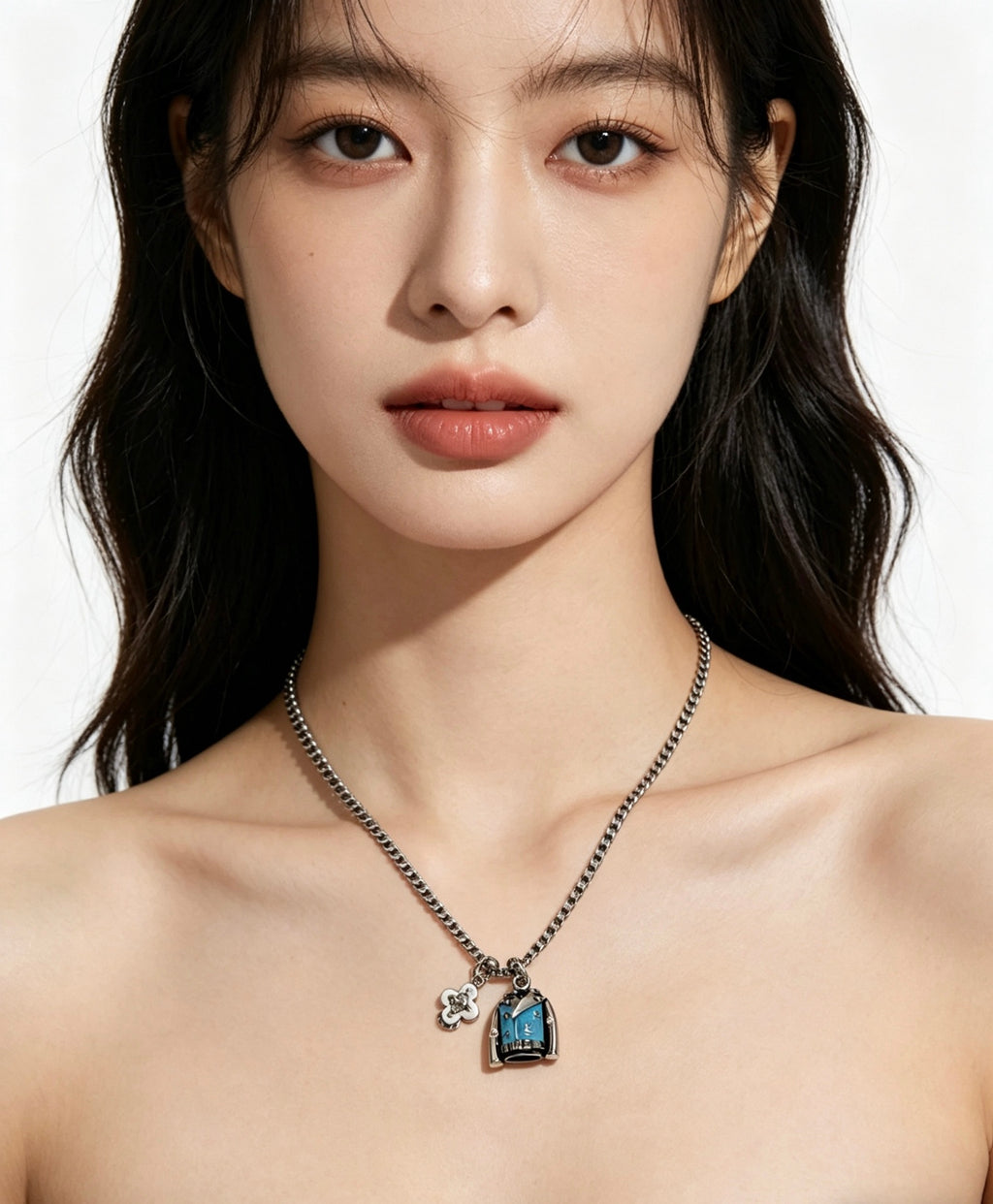 Chain Pendant Necklace in Silver-Tone – Design 009 styled product view