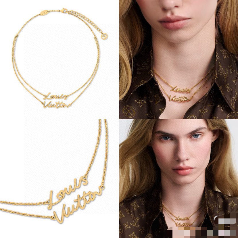 Letter Emblem Pendant Necklace in Polished Metal-Tone – Design 021 main product view