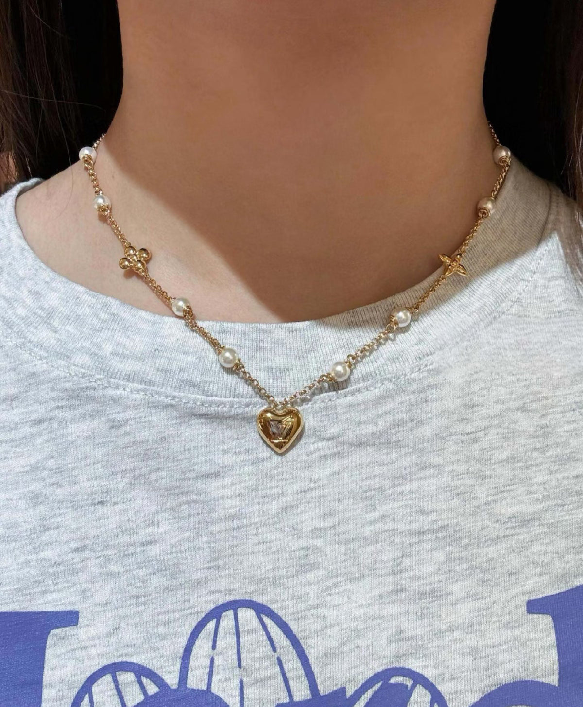 Letter Emblem Pendant Necklace in Polished Metal-Tone – Design 020 main product view
