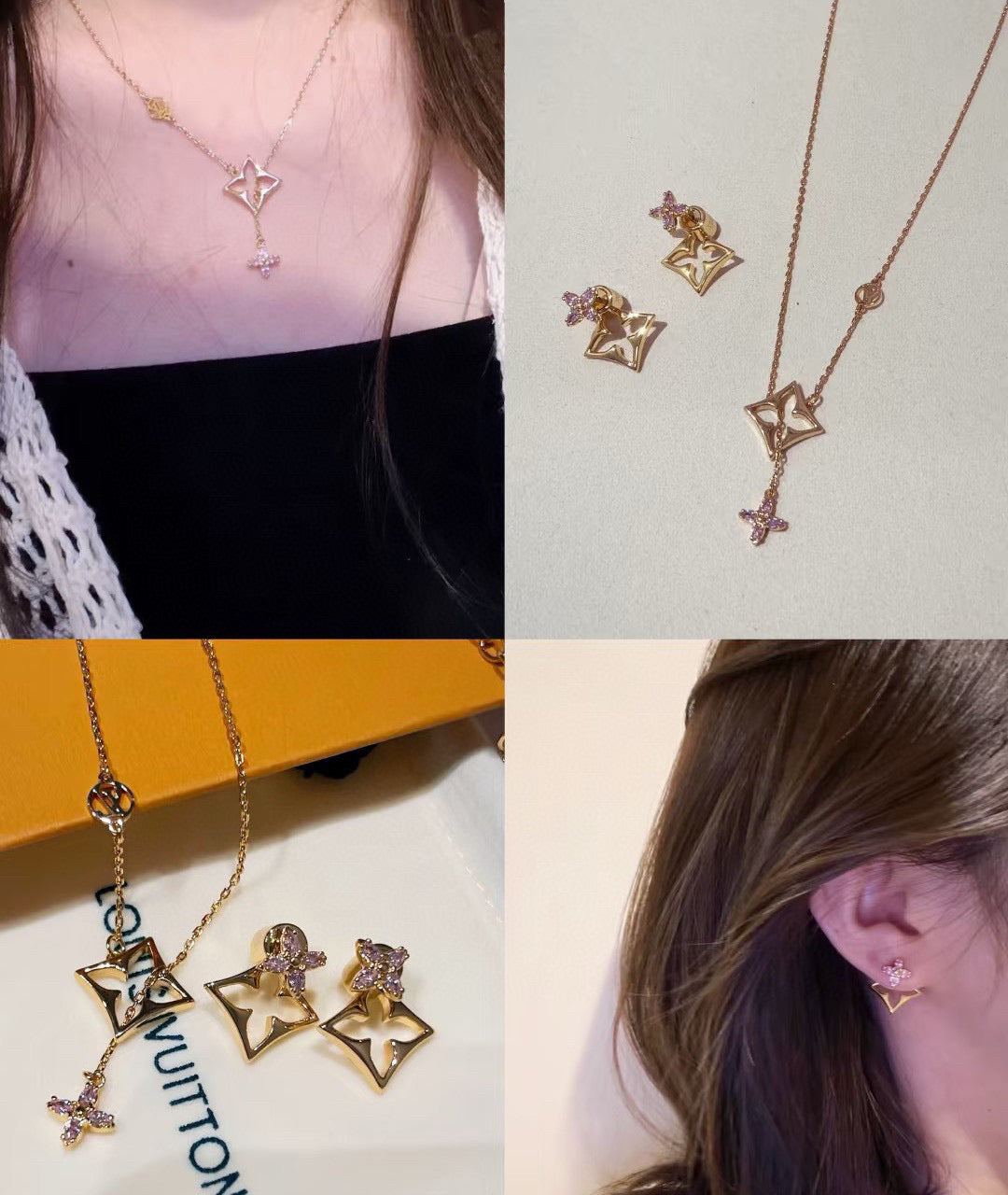 Clover Pendant Necklace in Gold-Tone – Clover Detail – Design 002 main product view