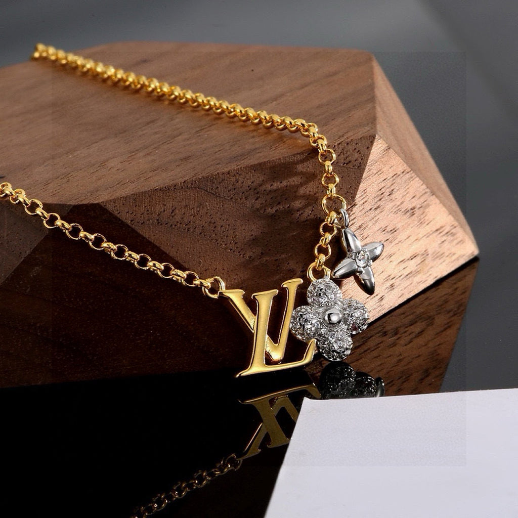 Letter Emblem Pendant Necklace in Polished Metal-Tone – Design 019 main product view