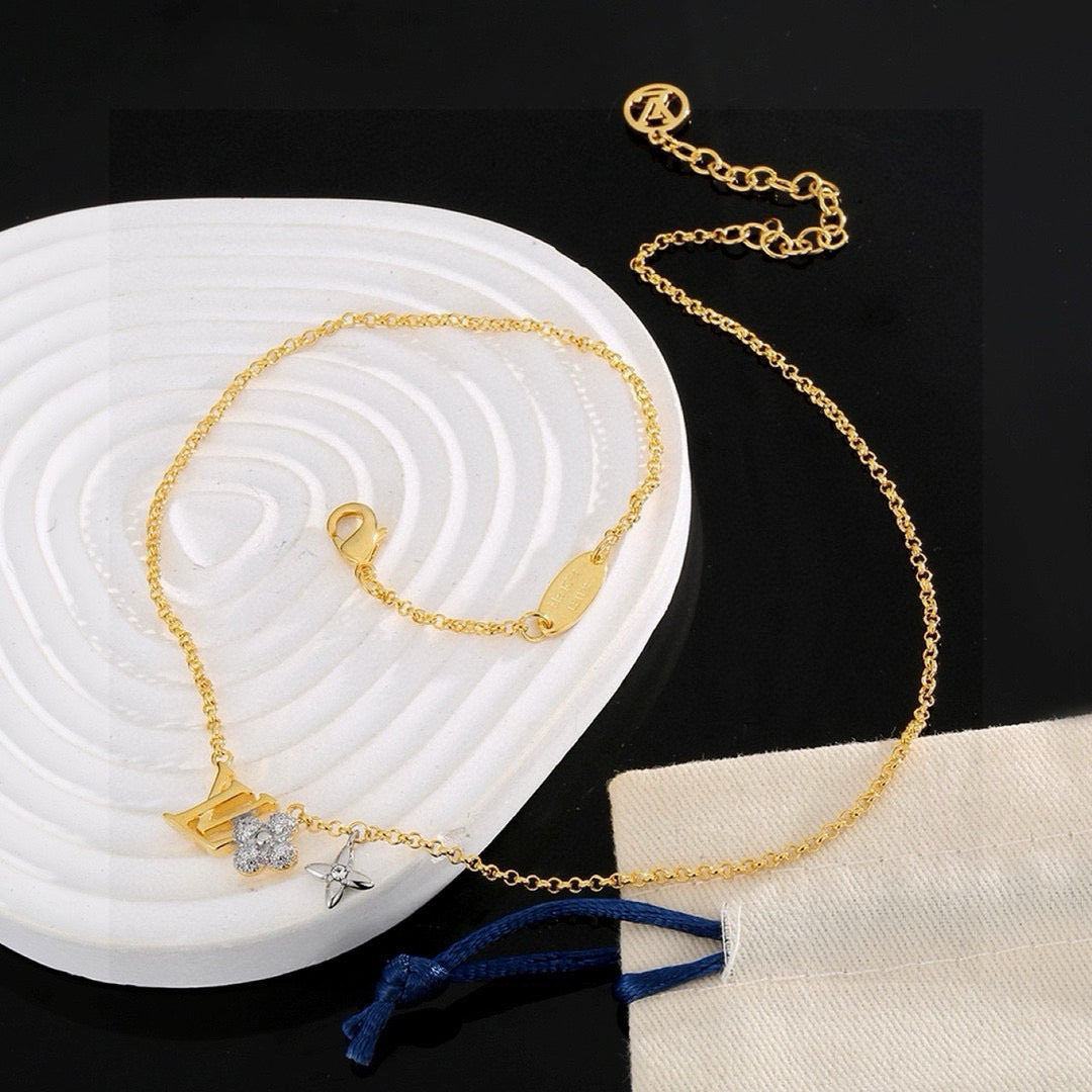 Letter Emblem Pendant Necklace in Polished Metal-Tone – Design 019 main product view