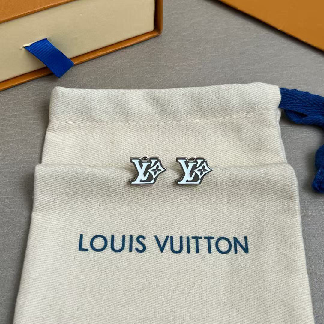 Letter Emblem Stud Earrings in Polished Metal-Tone – Design 019 detail view