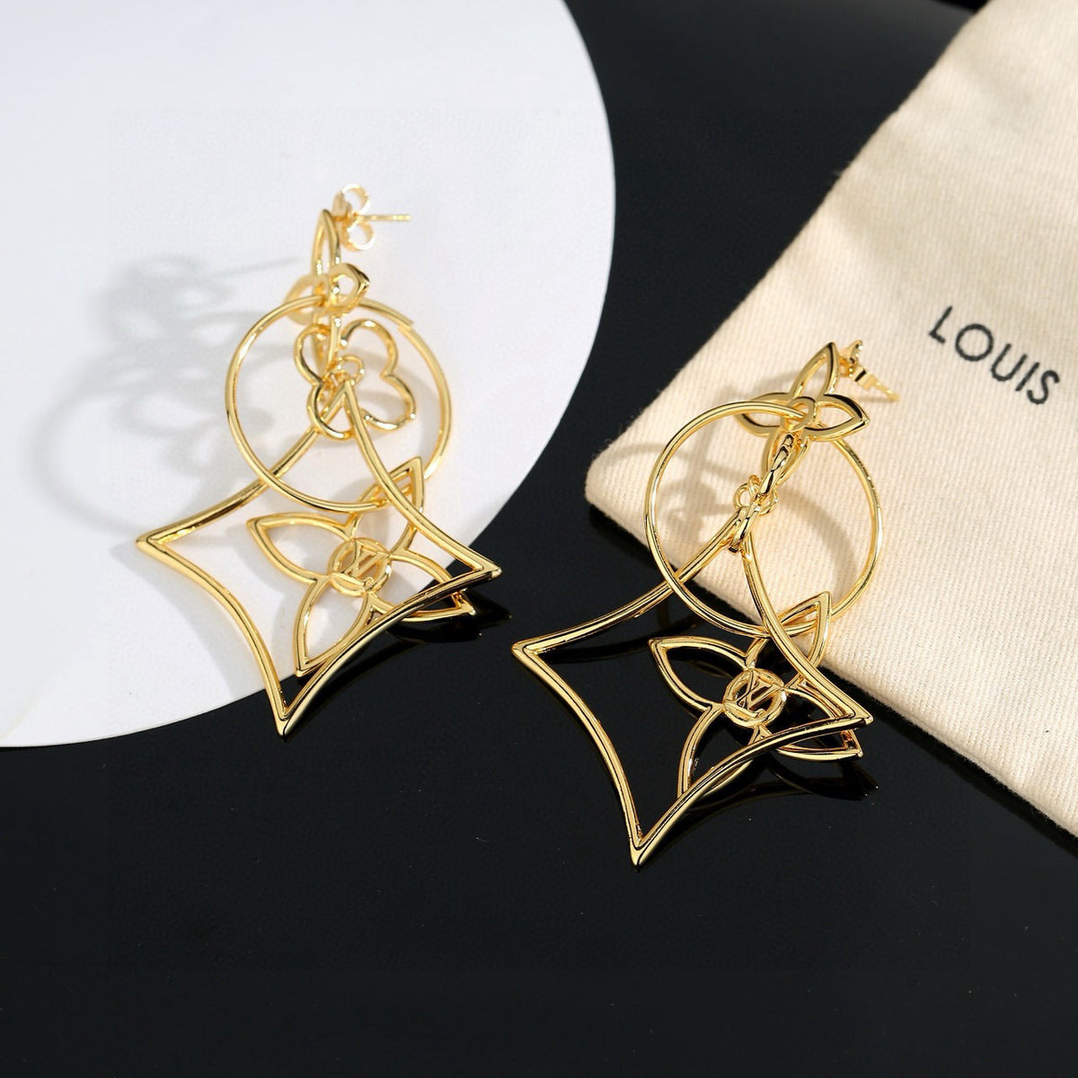 Letter Emblem Stud Earrings in Polished Metal-Tone – Design 018 side detail