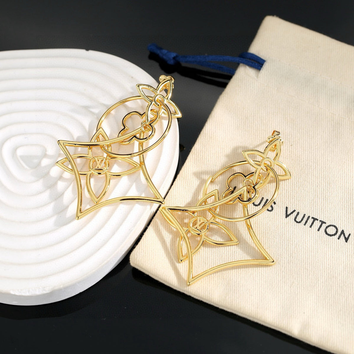 Letter Emblem Stud Earrings in Polished Metal-Tone – Design 018 main product view