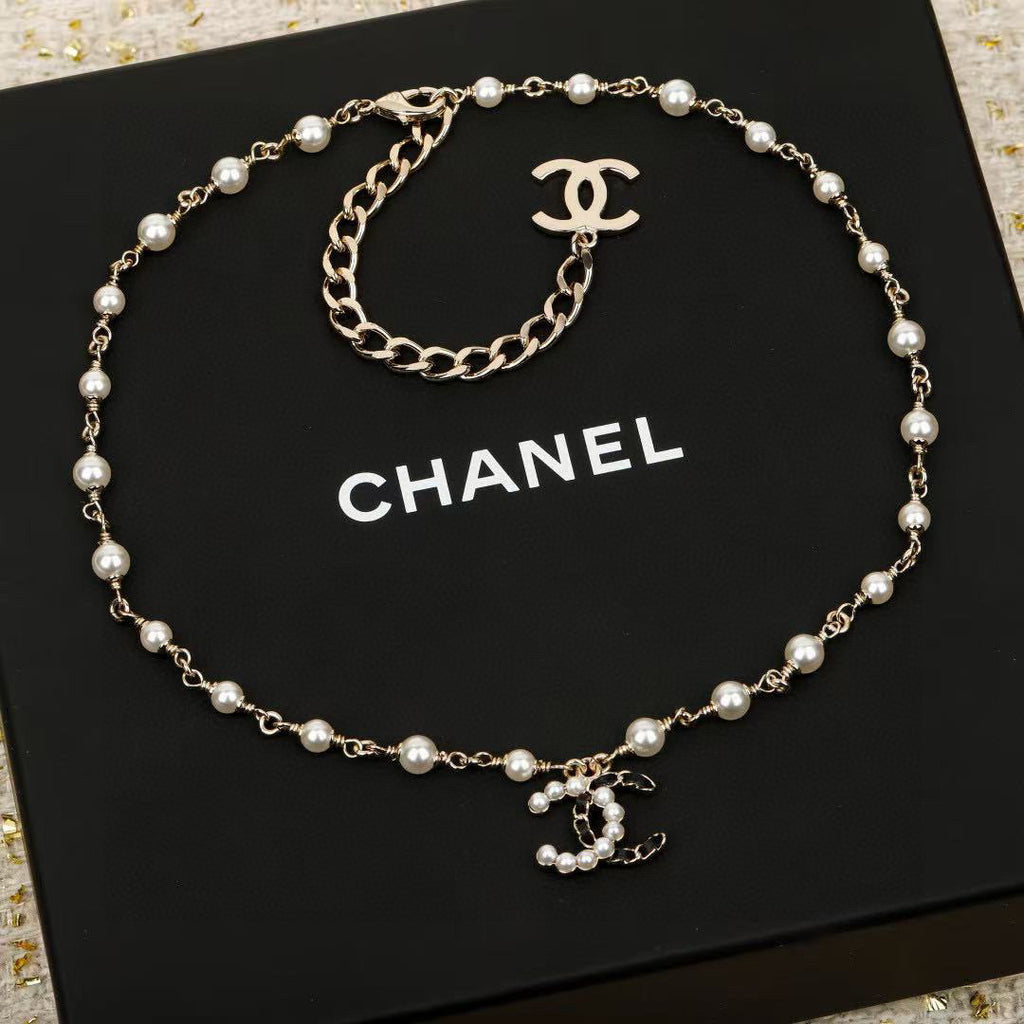 Double-C Emblem Pearl-Detail Pendant Necklace – Pearl Detail – Design 053 main product view