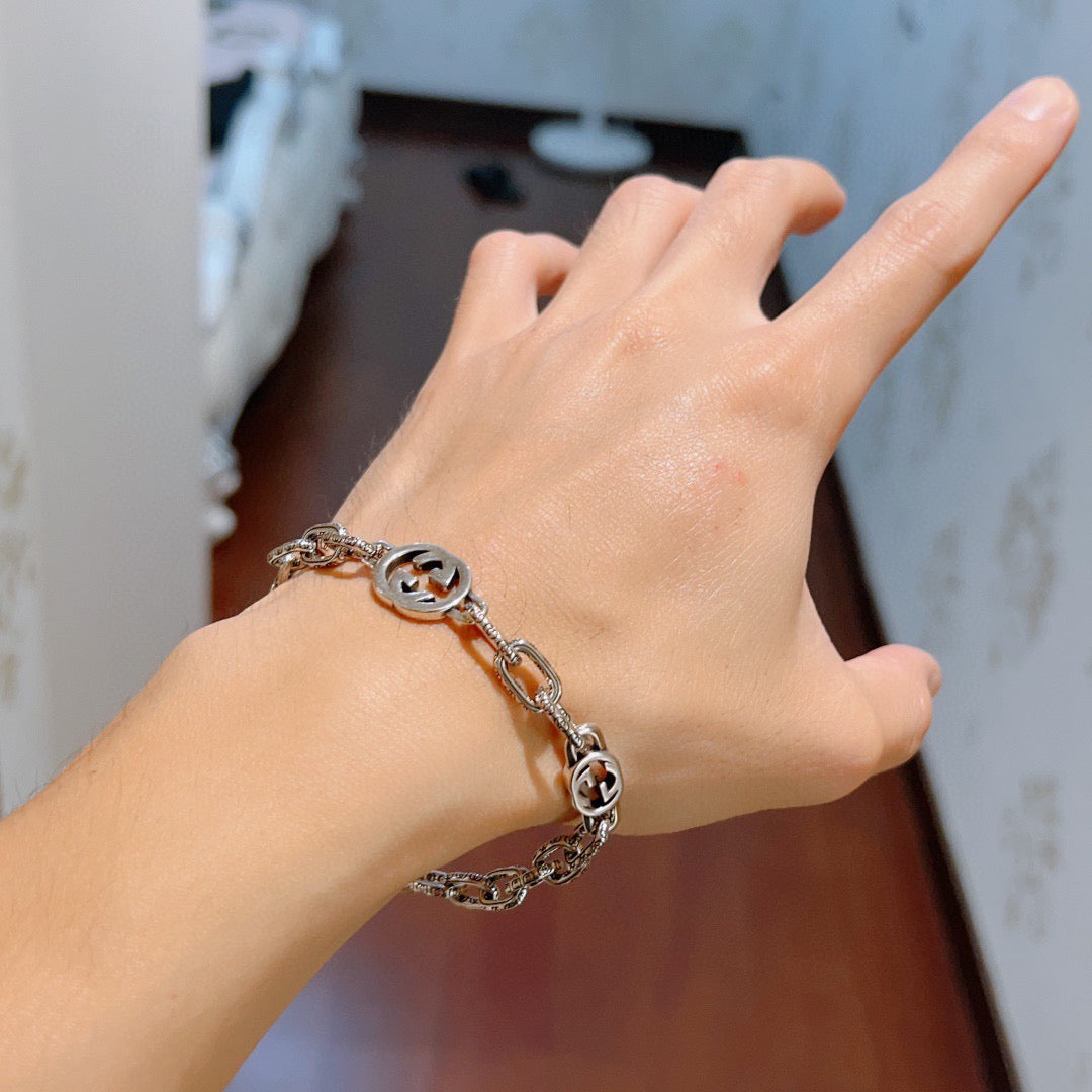 Geometric Emblem Bracelet in Polished Metal-Tone – Design 061 detail view