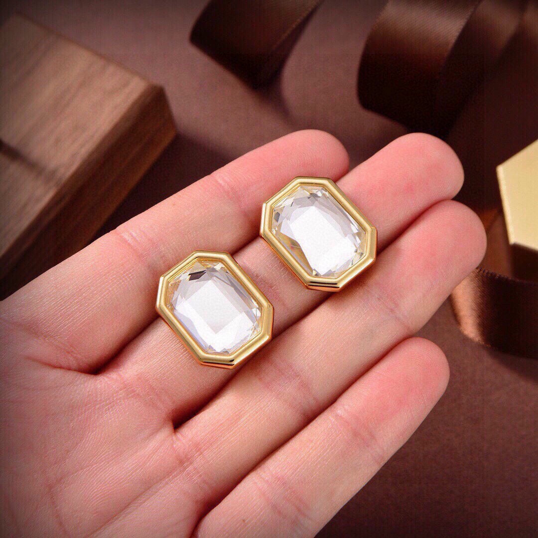Geometric Emblem Stud Earrings in Gold-Tone – Design 007 front product view