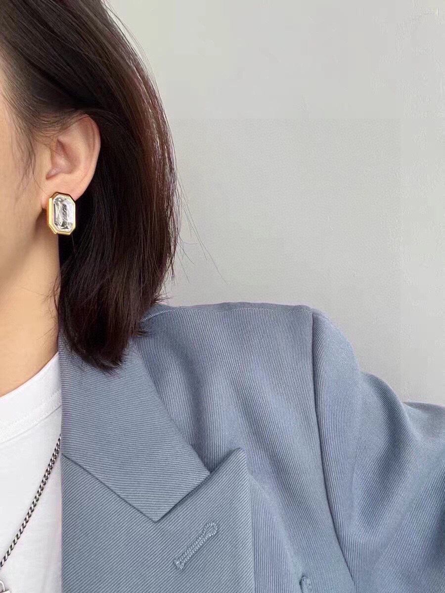 Geometric Emblem Stud Earrings in Gold-Tone – Design 007 front product view