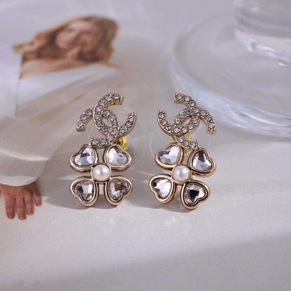 Signature Emblem Stud Earrings in Polished Metal-Tone – Design 058 front product view