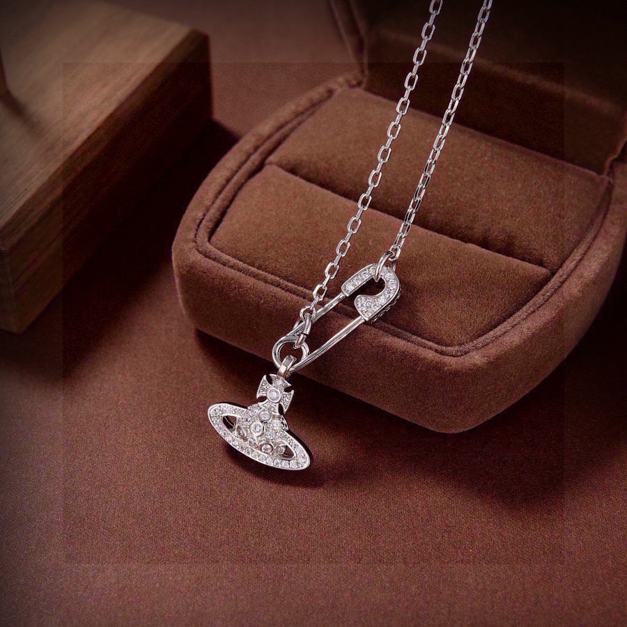 Orb Pendant Necklace in Polished Metal-Tone – Pearl Detail – Design 021 main product view