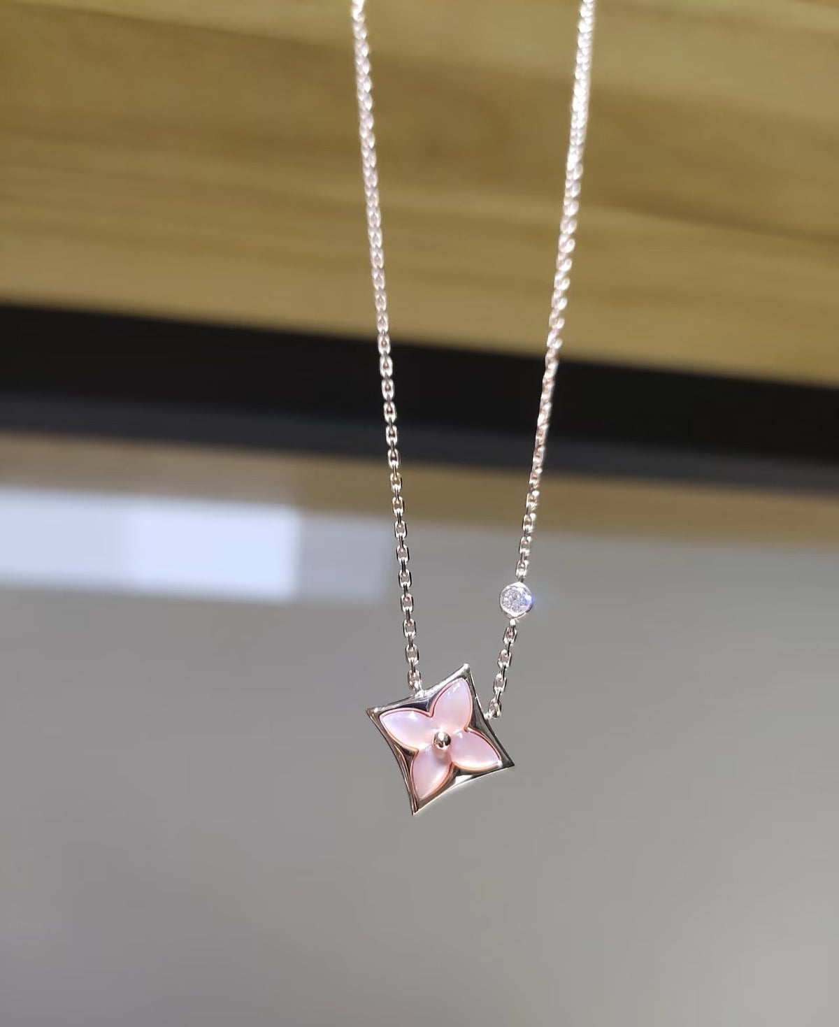 Geometric Emblem Pendant Necklace in Polished Metal-Tone – Design 021 detail view