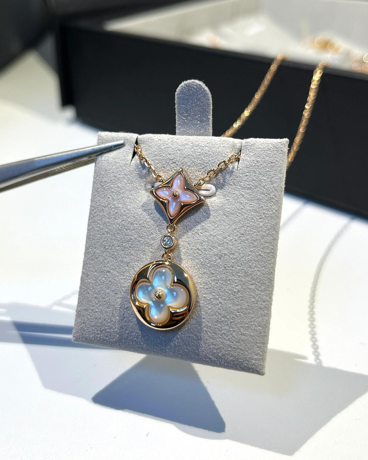 Geometric Emblem Pendant Necklace in Polished Metal-Tone – Design 019 styled product view