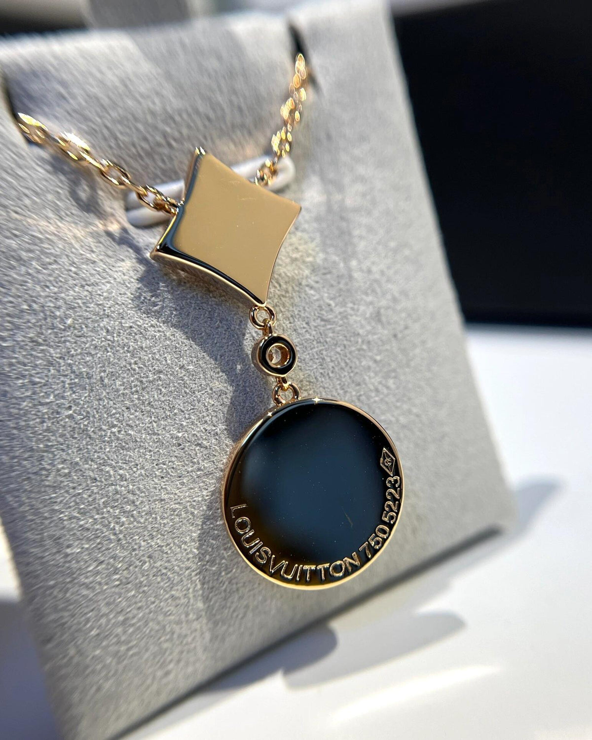 Geometric Emblem Pendant Necklace in Polished Metal-Tone – Design 019 front product view