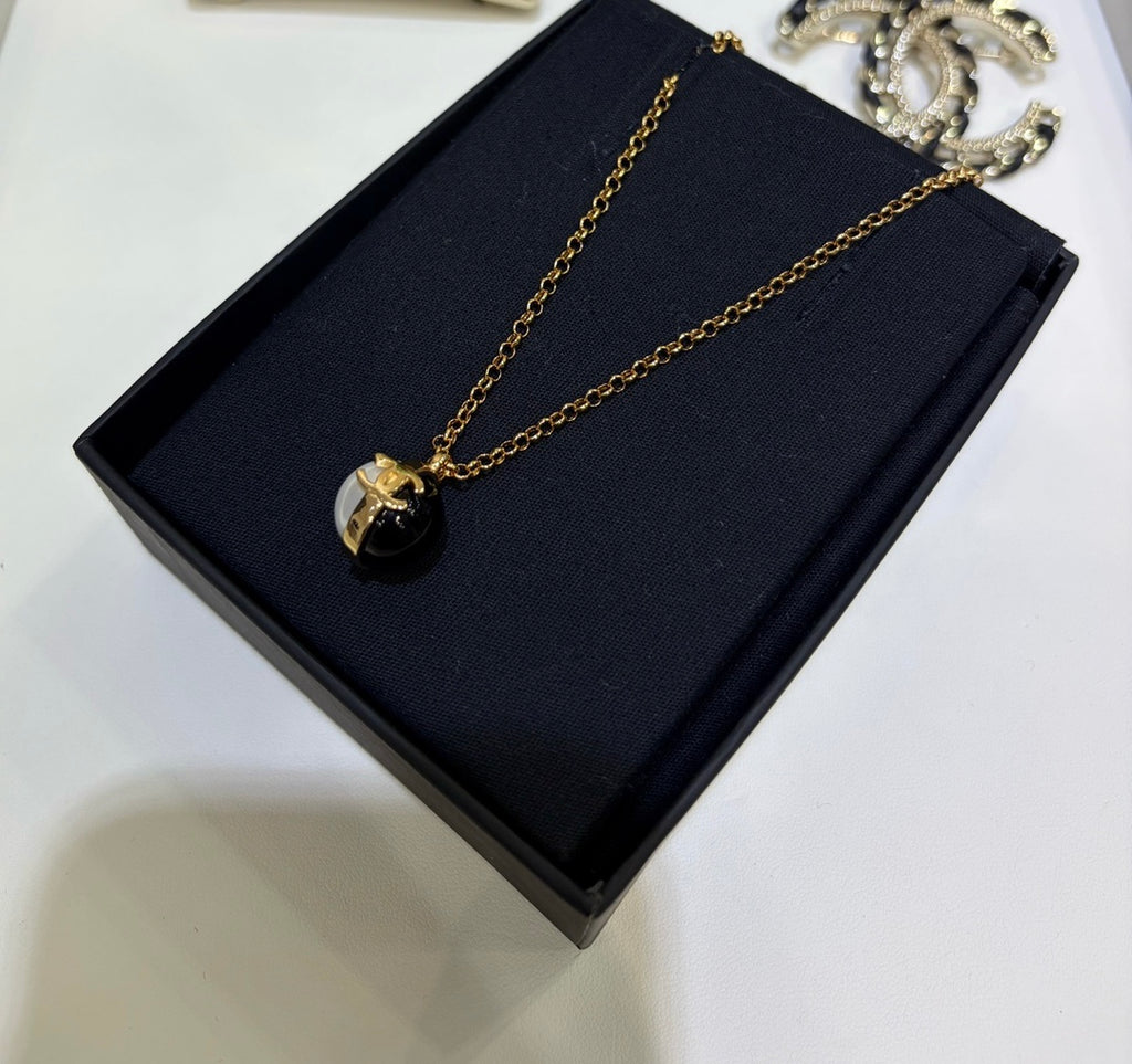 Double-C Emblem Pearl-Detail Pendant Necklace – Pearl Detail – Design 064 main product view