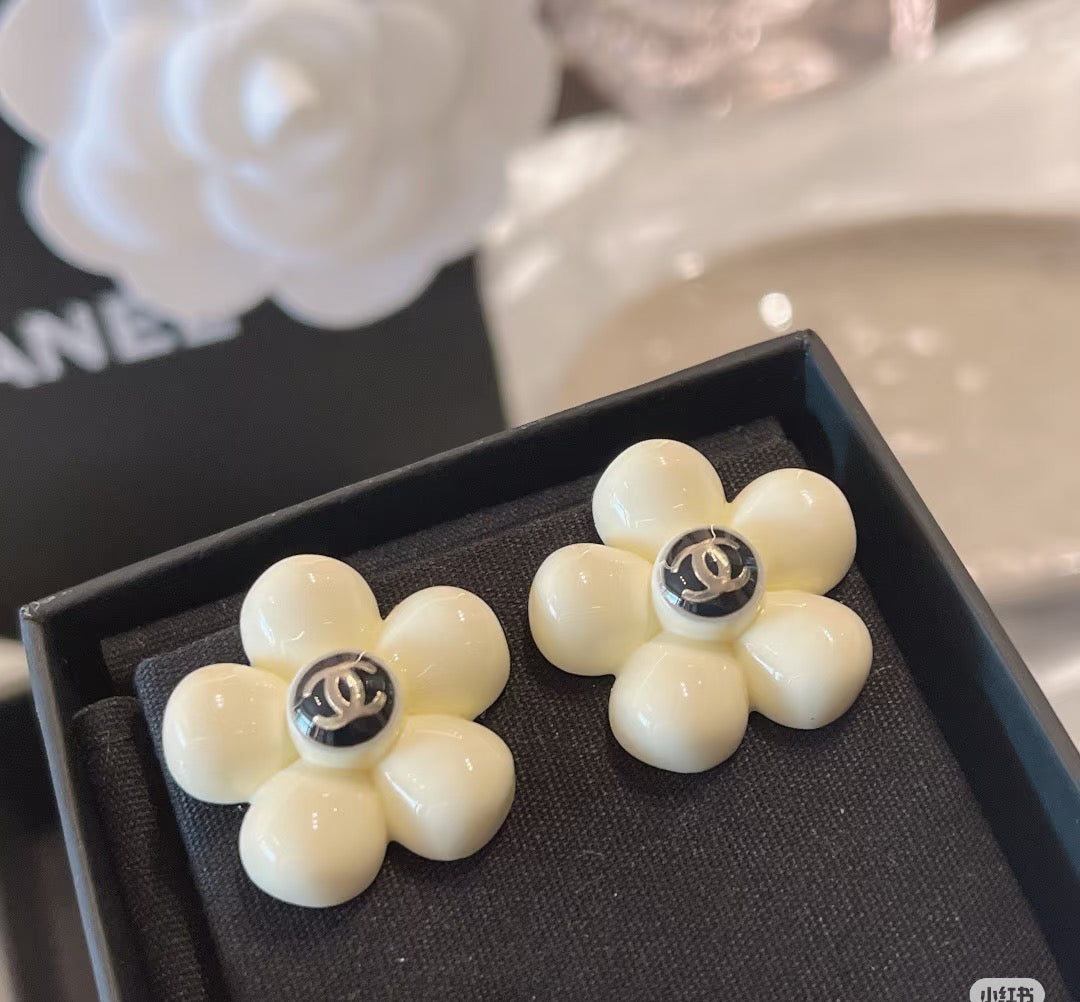 Camellia Stud Earrings in Polished Metal-Tone – Camellia Detail – Design 040 styled product view