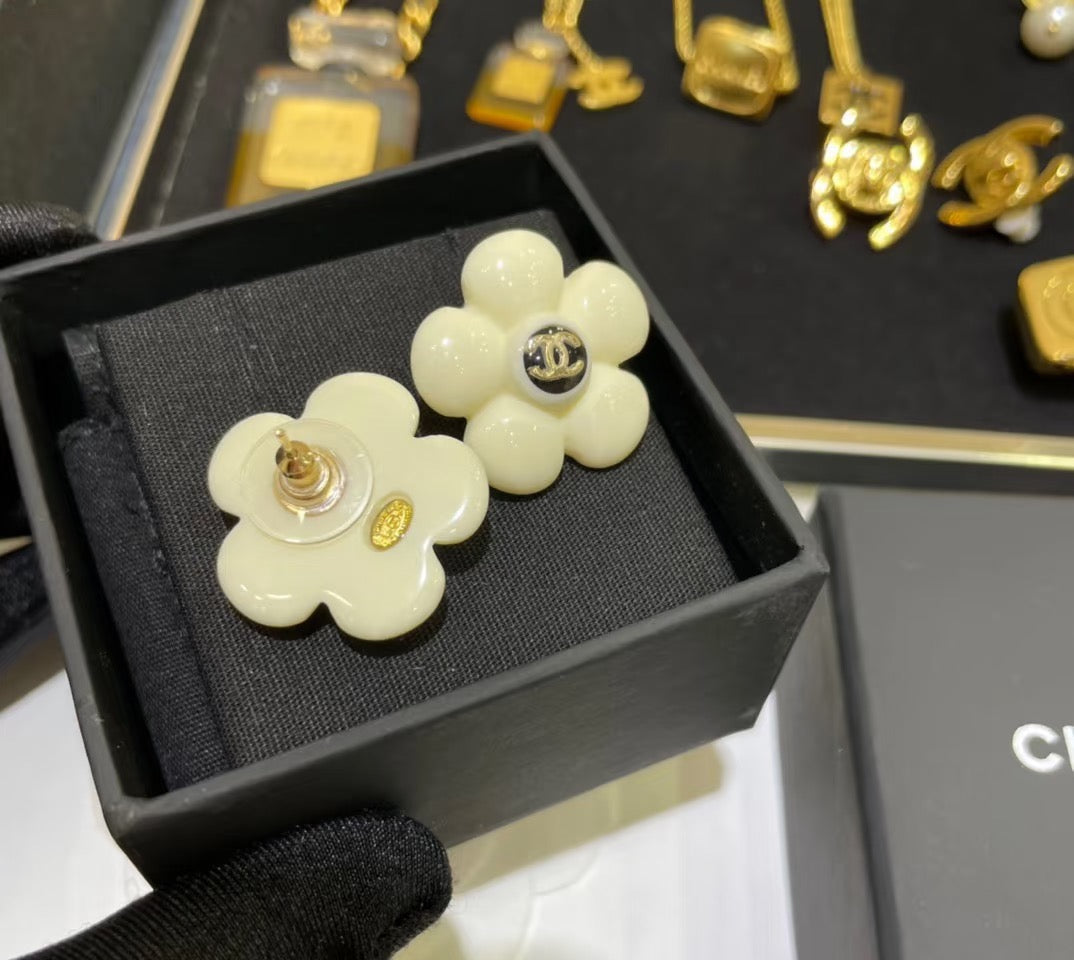 Camellia Stud Earrings in Polished Metal-Tone – Camellia Detail – Design 040 main product view