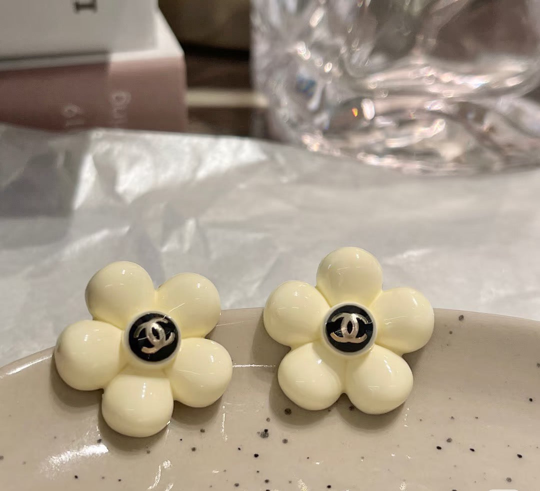 Camellia Stud Earrings in Polished Metal-Tone – Camellia Detail – Design 040 main product view