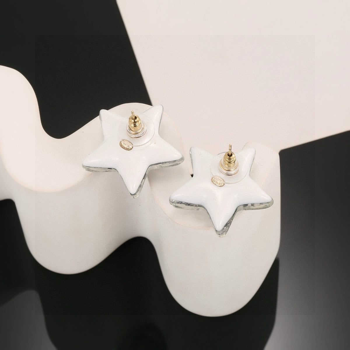 Double-C Emblem Stud Earrings in Silver-Tone – Star Detail – Design 003 styled product view