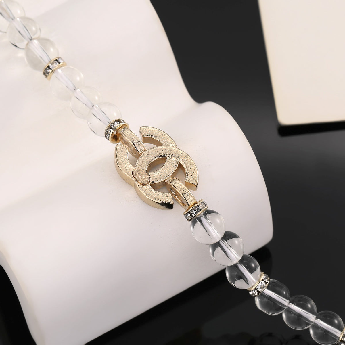 Double-C Emblem Pendant Necklace in Polished Metal-Tone – Design 031 styled product view
