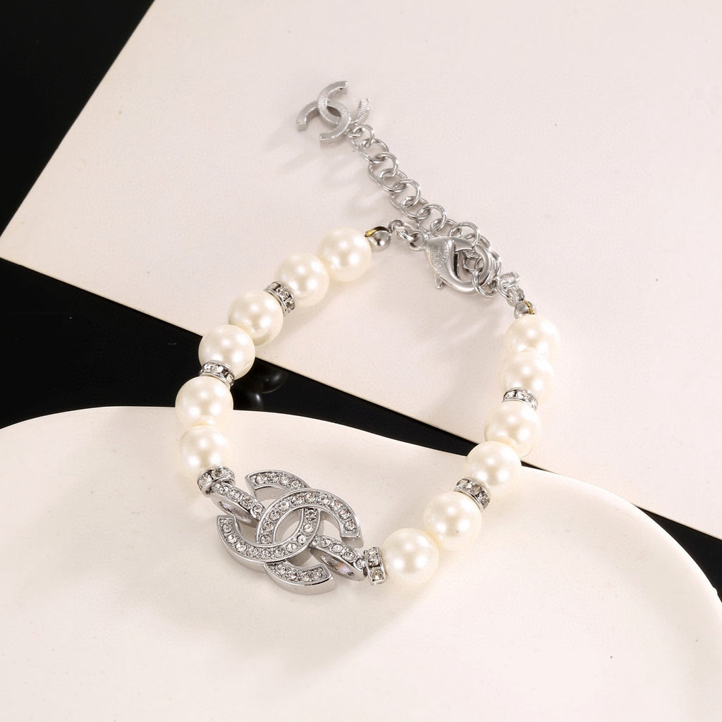 Double-C Emblem Bracelet in Gold-Tone – Pearl Detail – Design 004 main product view