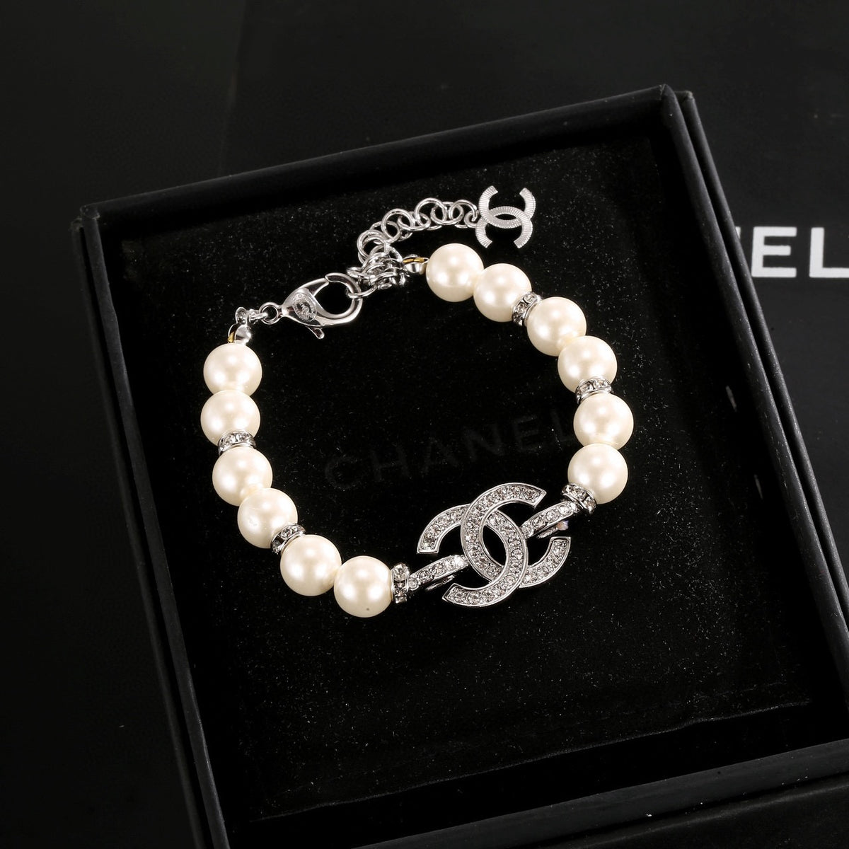 Double-C Emblem Bracelet in Gold-Tone – Pearl Detail – Design 004 front product view