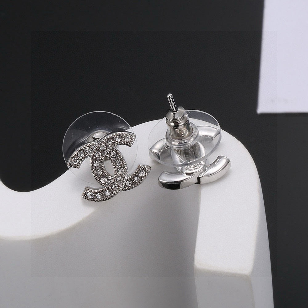 Double-C Emblem Stud Earrings in Silver-Tone – Design 004 side detail