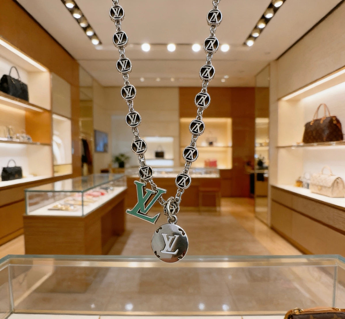 Chain Pendant Necklace in Silver-Tone – Design 026 front product view