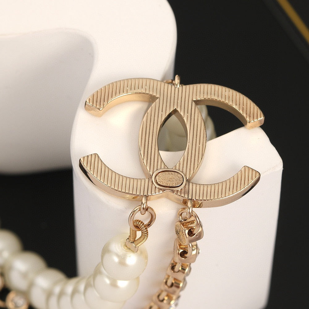Double-C Emblem Pearl-Detail Pendant Necklace – Pearl Detail – Design 055 side detail