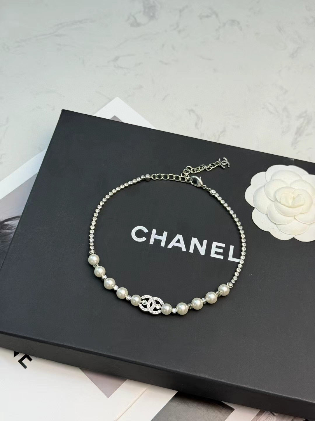Double-C Emblem Pendant Necklace in Polished Metal-Tone – Design 030 front product view