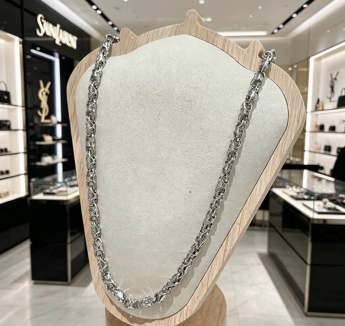 Geometric Emblem Pendant Necklace in Polished Metal-Tone – Design 011 detail view