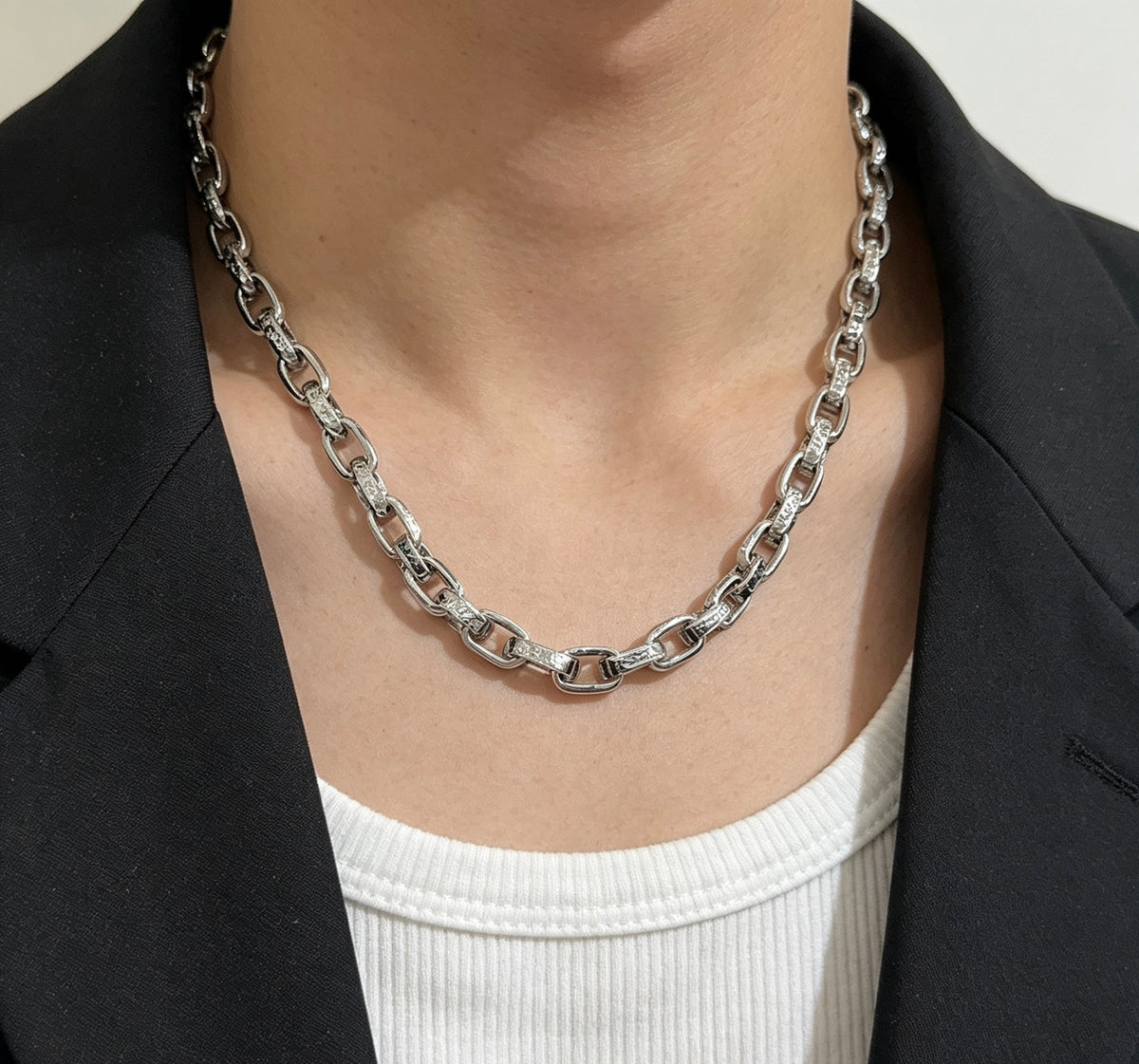 Geometric Emblem Pendant Necklace in Polished Metal-Tone – Design 002 detail view