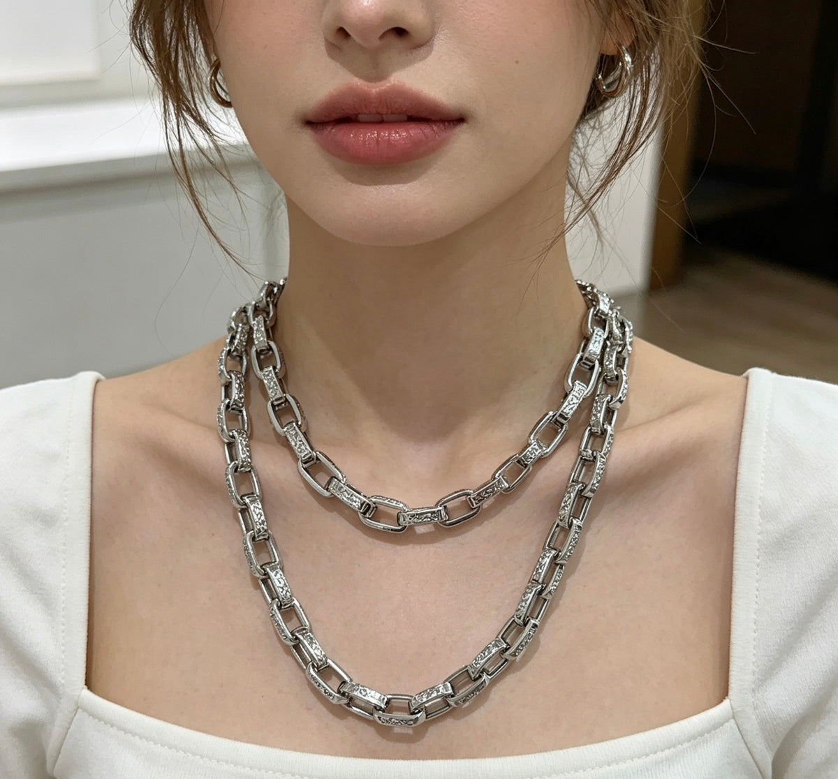 Geometric Emblem Pendant Necklace in Polished Metal-Tone – Design 002 styled product view