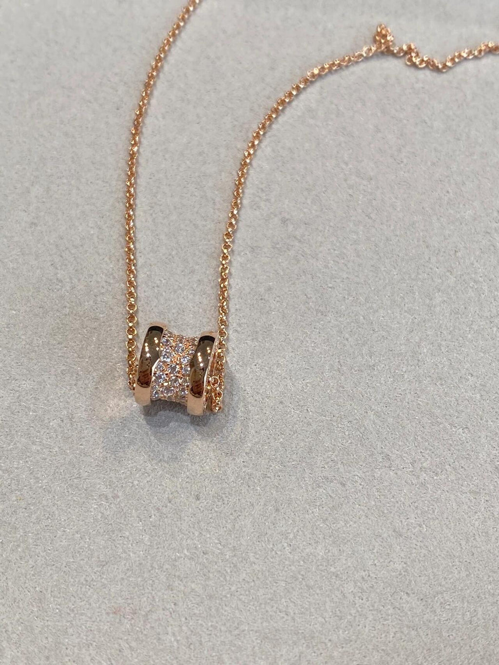 Geometric Emblem Pendant Necklace in Rose-Gold-Tone – Rose Gold Detail – Design 012 styled product view