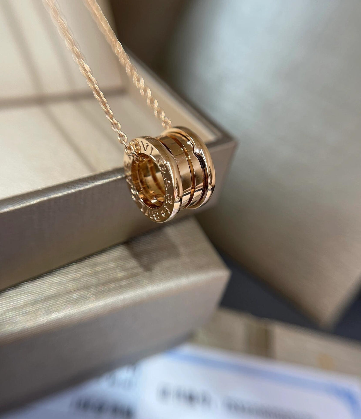 Geometric Emblem Pendant Necklace in Rose-Gold-Tone – Rose Gold Detail – Design 010 main product view
