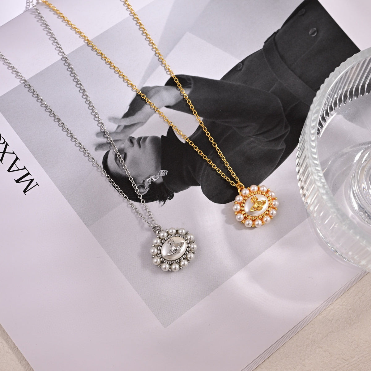 Orb Pendant Necklace in Polished Metal-Tone – Design 046 close-up detail