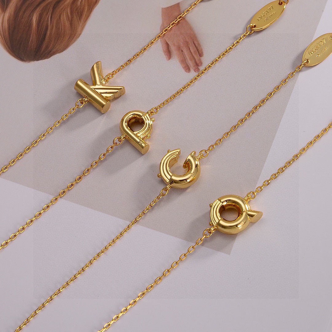 Letter Emblem Bracelet in Polished Metal-Tone – Design 029 main product view
