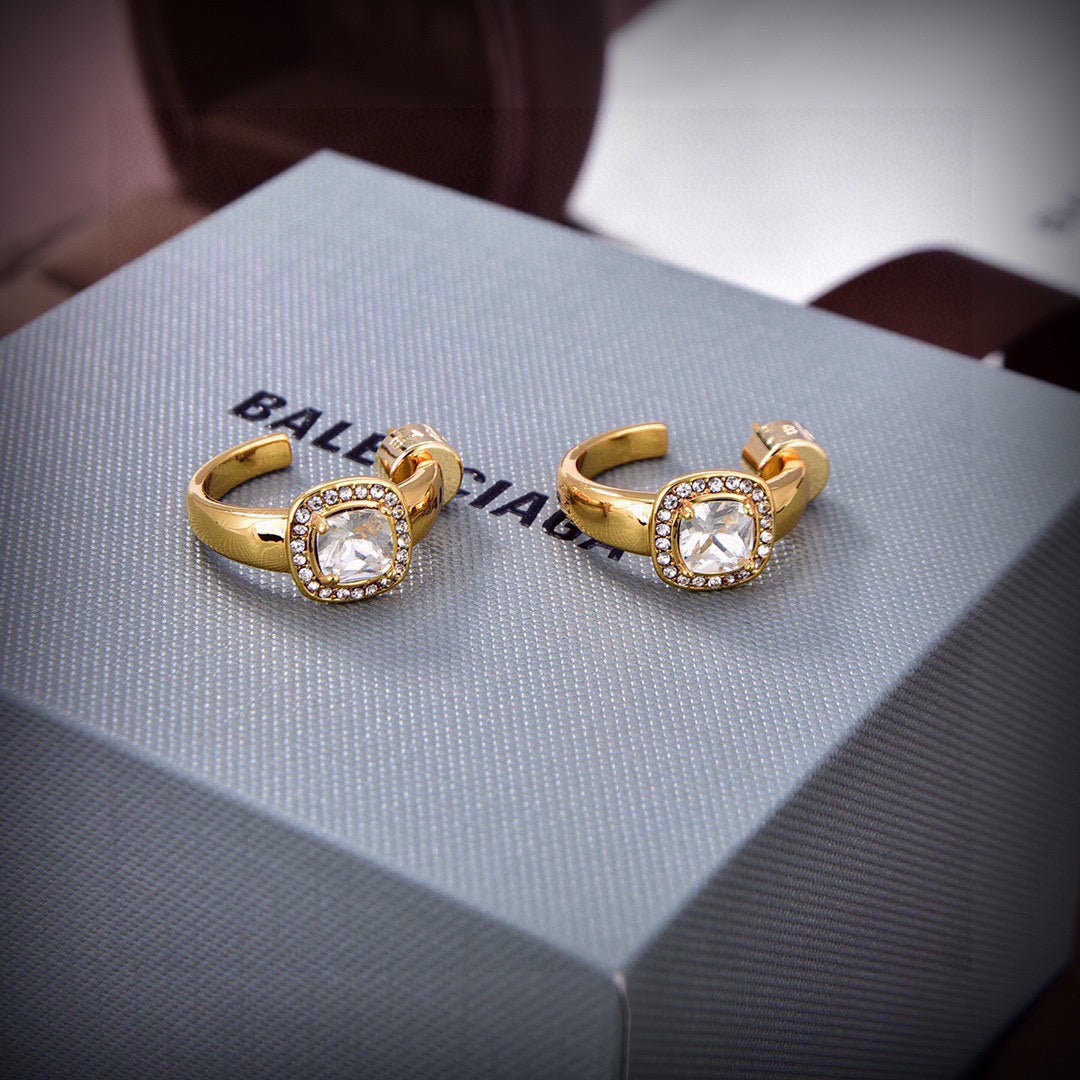 Geometric Emblem Stud Earrings in Gold-Tone – Design 006 main product view