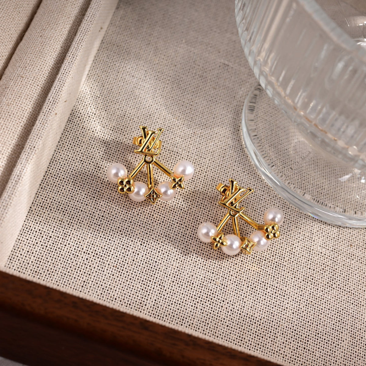 Geometric Emblem Stud Earrings in Polished Metal-Tone – Design 025 front product view