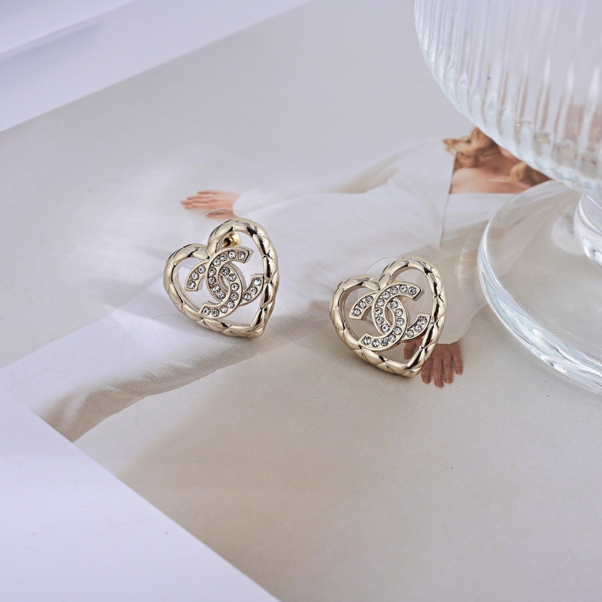 Signature Emblem Stud Earrings in Polished Metal-Tone – Design 057 front product view