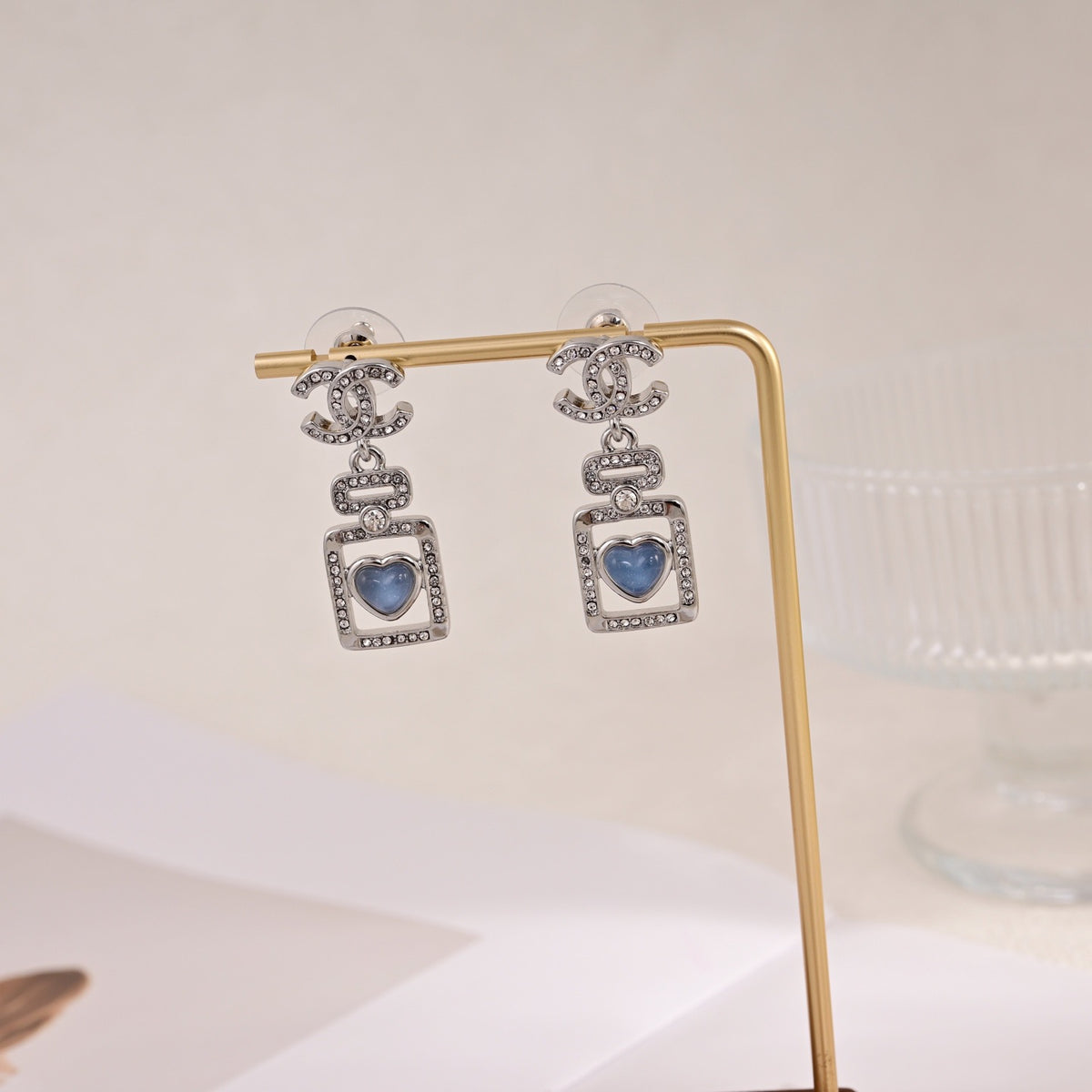 Signature Emblem Stud Earrings in Polished Metal-Tone – Design 056 detail view