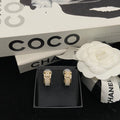 Double-C Emblem Pearl-Detail Stud Earrings – Pearl Detail – Design 011 main product view