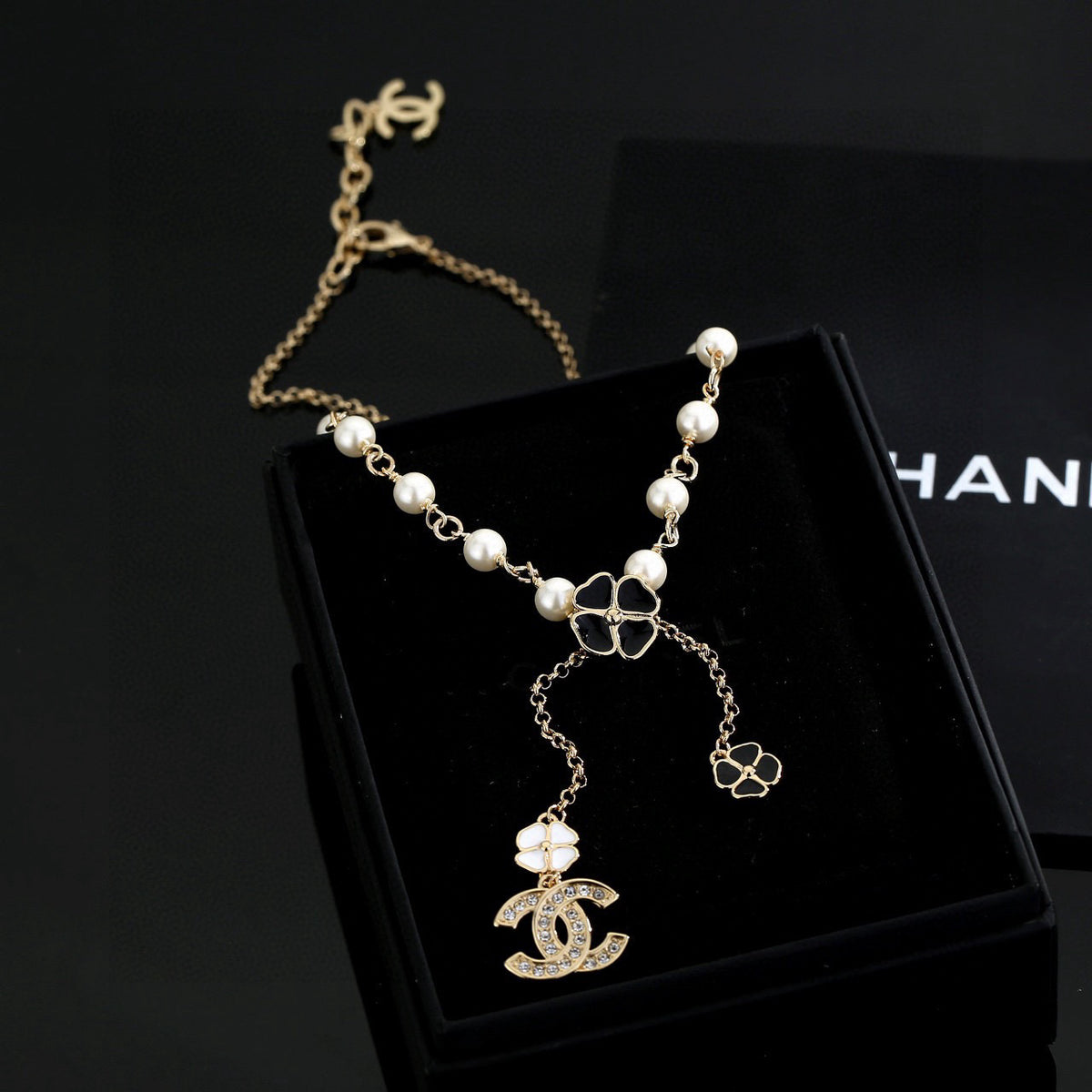 Double-C Emblem Pearl-Detail Pendant Necklace – Pearl Detail – Design 082 main product view