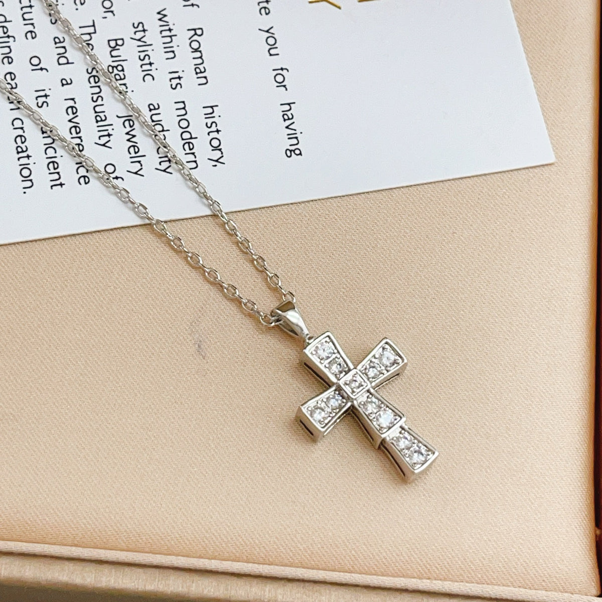 Cross Pendant Necklace in Silver-Tone detail view